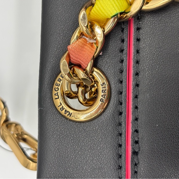 Karl Lagerfeld Black and Pink Leather Crossbody Bag with Multicolor Chain - Picture 7 of 13